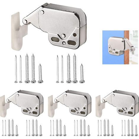 4 Pièces Mini Latch, Loqueteaux de Porte Placard à Double Rouleau, Loqueteau Placard pour Armoire, Mini Loquets Tactiles, Loquet de Porte d'Armoire Fermetures de Porte (avec contrepartie) (1/5)