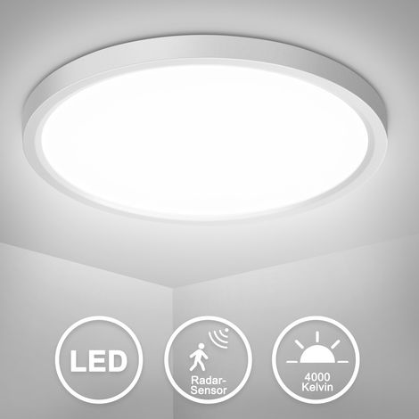 Plafonnier LED 18 W avec Détecteur de Mouvement Radar, Lumière Ultra-Fine 4000K pour Couloir, Escalier, Cuisine, Balcon et Cave, 23 x 2,4 cm (1/5)