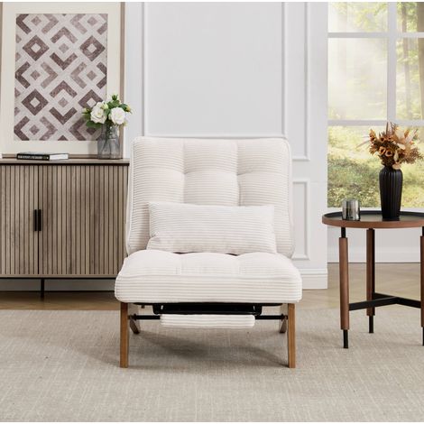 Poltrona relax regolabile con poggiapiedi e cuscino lombare, 127 x 73 x 90 cm, beige HAVRYA (1/5)