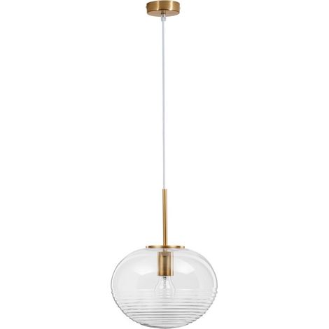 Merano Kapuskasing 28cm Globe Suspension Plafonnier Verre Clair Cordon Blanc Laiton Doré Métal LED E27