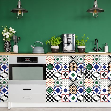 Sticker Mural Carrelage adhésif Cuisine Salle de Bain - 60 STICKERS CARREAUX DE CIMENT MEUBLE VARGAS - 60stickers20x20cm (1/5)