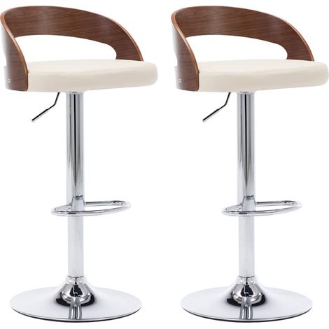 vidaXL Taburetes de cocina 2 uds cuero sintético madera curvada crema (1/2)