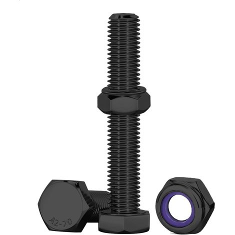 Boulon M8 10 Pcs Bouton à Tête Hexagonale Et écrous Noir, M8 X 60mm Boulons à Six Pans Avec écrous Boulons Acier Inoxydable A2 V2A Pour Meubles, Voitures, Vélos, Bateaux, Impression 3D (1/5)