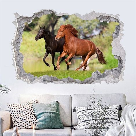 3D Vinyl Wall Stickers - Galloping Horse, Decor for Bedroom or Living Room, Easy to Apply and Remove