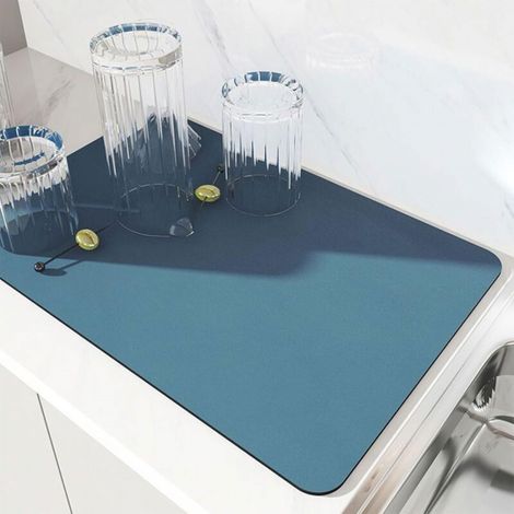 Tapis de machine à café, tapis d'égouttage, tapis de séchage de vaisselle,terre de diatomées(bleu 30 x 40 cm) (1/5)