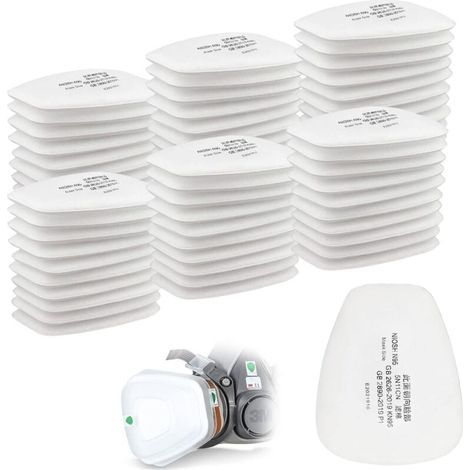 Packung mit 60 3M Baumwollfiltern, Vollgesichtsmaskenfilter, 5n11 CN Einsatzfilter, Baumwollfilter für 6000, 6200, 6800, 7501, 7502, FF402 Filter (weiß) (1/5)