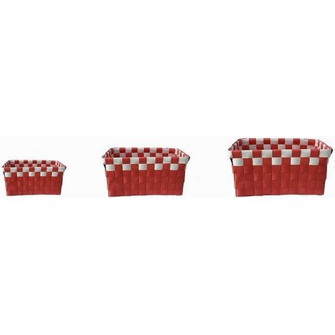 Cleafe - Set 3 Cestini Portaoggetti Organizer Tessuto Bagno Rettangolari Rosso Bianco 59083 - (1/3)