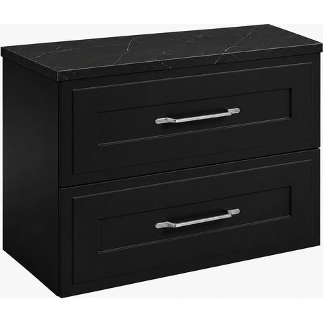 Mobile bagno sospeso 80 cm con cassetti, colore nero + top marmo Black Royal, maniglie color argento, 80 x 46 x 58,6 cm (1/5)