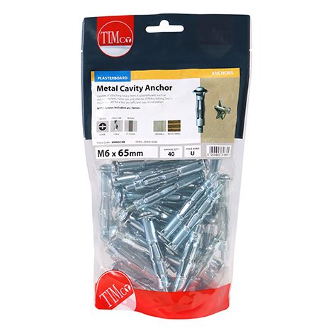 TIMCO Metal Cavity Anchors Silver - M6 x 65 (70mm Screw)