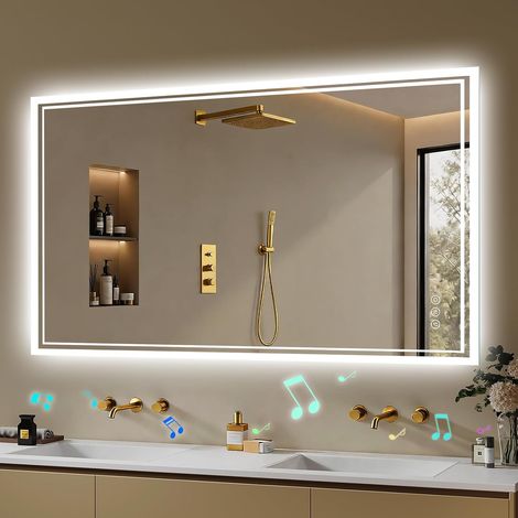 Miroir Salle De Bain 70x120cm - Miroir Salle De Bain avec Eclairage Bluetooth,avec Interrupteur Tactile,Intensité Variable,3 Couleurs De Lumière LED,Horizontal/Vertical (1/5)