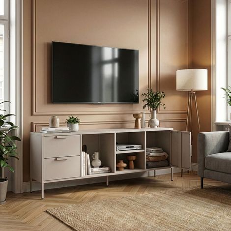 Fernsehschrank Kliri Stahl 150x35x58 cm Kamelfarben [en.casa] (1/5)