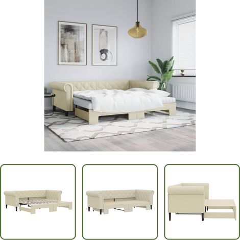 vidaXL Couchbett - Tagesbett Ausziehbar Creme 90x200 cm Kunstleder (1/5)