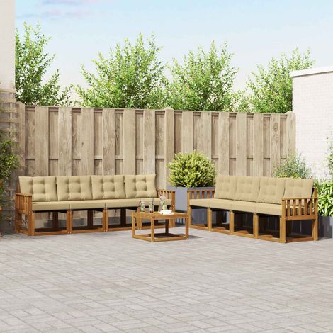 Outdoor-Sofagarnitur mit Kissen 9 pcs Natur und Beige