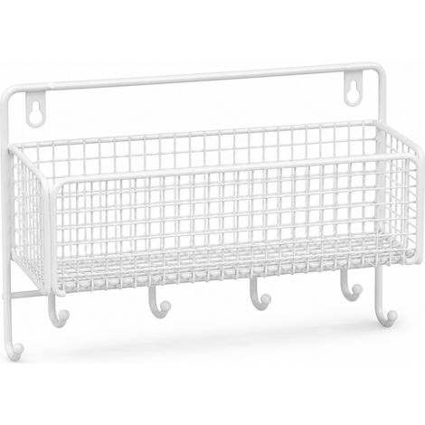 Bathroom Wall Shelf without Drilling with Hooks White (1/5)