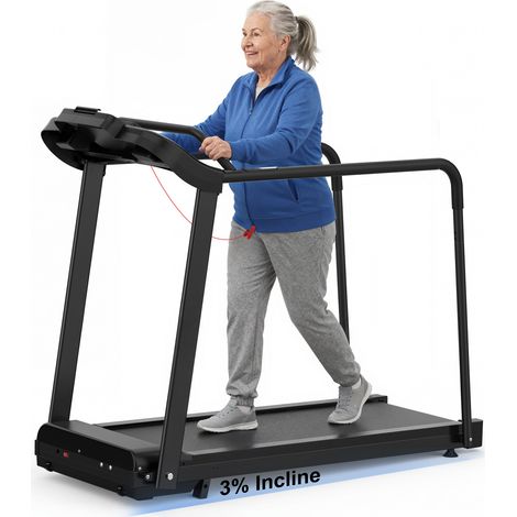 Tapis de marche senior Noir - 120 kg, 2,5 PS, 1-12 km/h, longues mains courantes (1/5)