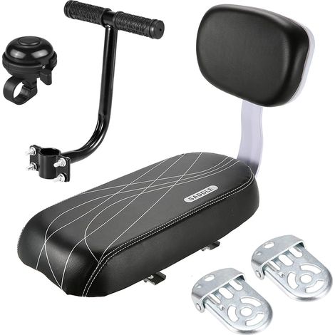 Kit de siège arrière rembourré pour vélo d'enfant, incluant sonnette, repose-pieds et poignée de maintien : un ensemble sécurisé pour transporter les enfants à vélo. (1/5)