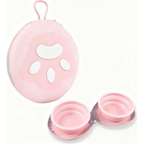 Gamelles pliables pour chien (rose), gamelle portable 2-en-1 en silicone pour nourriture et eau, gamelles de voyage pour chiens et chats, idéales pour le camping, la randonnée et les aventures en plei (1/5)