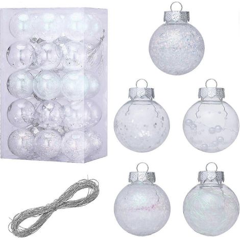 Lot de 30 boules de Noël transparentes incassables à suspendre au sapin. (1/5)