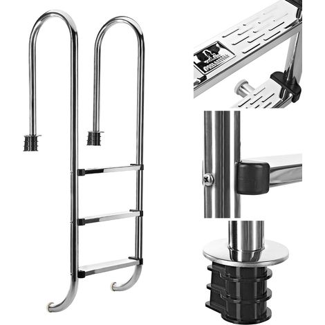Escalera de piscina de acero inoxidable de 3 peldaños, escalera de piscina alta, escalera empotrada, escalera de piscina
