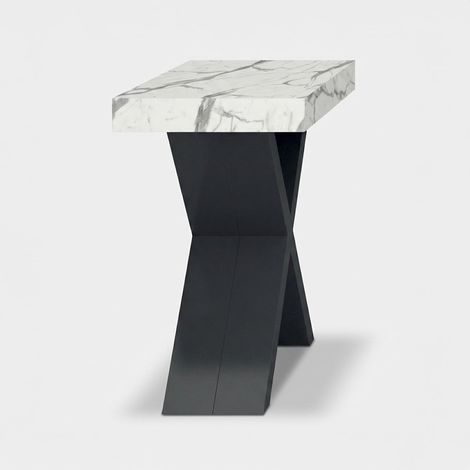 Console extensible gain de place en mélaminé Paris - Effet marbre blanc