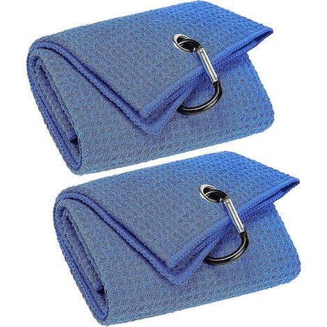 2 Pack Tri-fold Golf Towels, Premium Microfiber Fabric Waffle Pattern with Black Heavy Duty Carabiner Clip (1/4)
