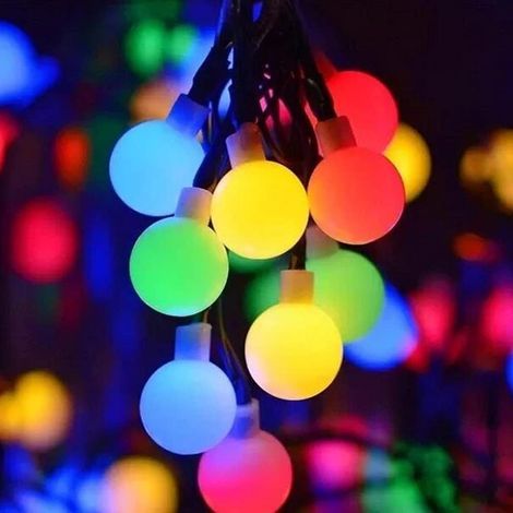 Guirlande lumineuse solaire d'extérieur à perles rondes, 8 modes, pour jardin, cour, mariage, fête, décoration (colorée, 5 m, 20 lumières) (1/5)