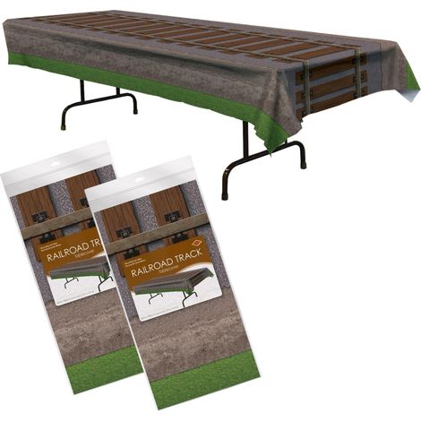 Nappe de chemin de fer, 137,2 x 274,3 cm, 2 pièces – Nappe en plastique, décorations de fête de train, fête de train à vapeur, fournitures de fête de voyageurs du monde, nappe de chemin de fer (1/4)
