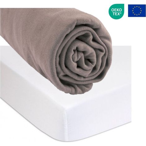 Drap housse 90x190 cm Bambou Taupe + Alèse Éponge Bambou
