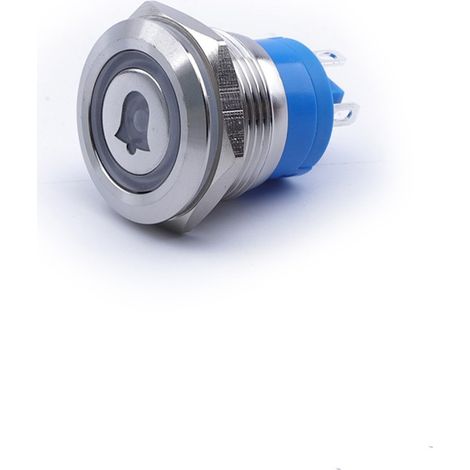 Bouton de sonnette 19 x 27 mm, LED blanche monostable, argenté, antivandale, 250 V, 2 A (1/5)