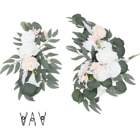 Arche de mariage artificielle avec fleurs blanches, lot de 2, décoration florale réaliste pour intérieur et extérieur (1/5)