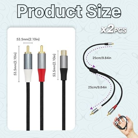 RCA Stereo Cable 50 cm, 1 Female to 2 Male Splitter Cable, Braided RCA Splitter Cable, Stereo Audio Jack Cord for Amplifier, Subwoofer, Game Console, Home Theater, HDTV (1/4)