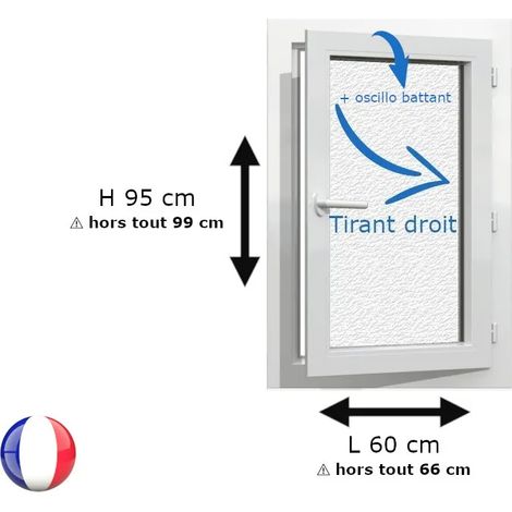 Fenêtre PVC 1 vantail H 95 x L 60 cm OB verre brouillé pour pose en neuf - tirant droit (1/5)