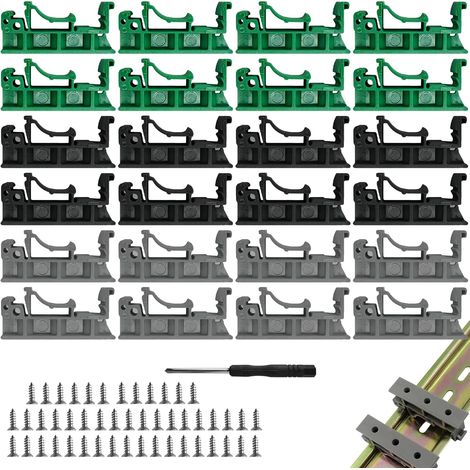 12 Paire/24 Pièces 35mm DIN C45 Adaptateurs de Rail, Support de carte PCB pour le montage sur rail DIN C45, PCB Din C45 Rail adaptateur Circuit imprimé support de montage support(Vert,Gris,Noir) (1/5)