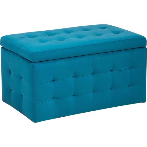 Otomana de terciopelo azul verdoso 72 x 40 cm tela almacenaje banco dormitorio Michigan (1/5)