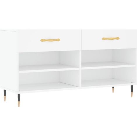 Banc à chaussures bottes commode étagère meuble entrée rangement 102 x 35 x 55 cm bois d'ingénierie blanc
