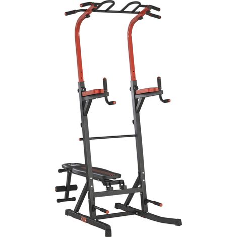 Estación de Musculación con Altura Ajustable y Respaldo Regulable en 5 Posiciones Barra de Dominadas Flexiones Acero 108x178x202-238 cm Negro
