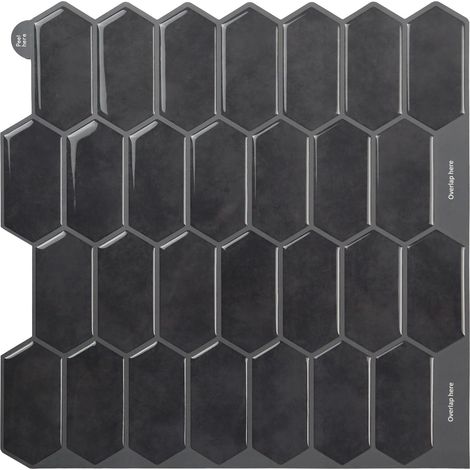 3D Adhesif Diamant, 10 Feuilles De Carrelage Adhesif Mural Cuisine, Stickers Muraux Salle De Bain Hexagonaux Longs Pour Dosseret Pour Cuisine Salle De Bain (30.5x30.5cm) (1/5)