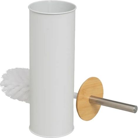 Brosse à toilettes - JUANIO - avec poignée - métal & bambou - blanc - 38 cm (1/3)