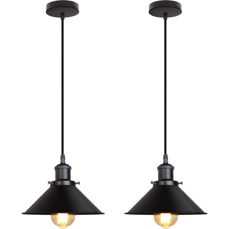 Lustre Suspension Industriel Vintage E27 Noir Luminaire Plafonnier Métal Lampe à Suspension Réglable Ø22CM - 2Pcs (1/5)