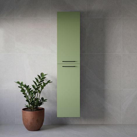 Napoli Olive Green 350mm x 1600mm Wall Mounted 2 Door Storage Unit - 350mm - Matt Black 160mm Handle