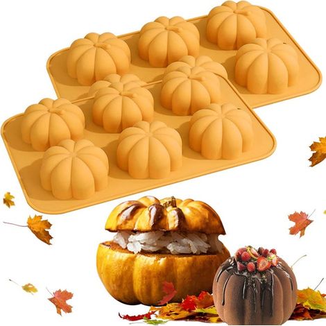 Set mit 2 Silikon-Kuchenformen für Halloween, mit 6 kürbisförmigen Mulden (1/5)