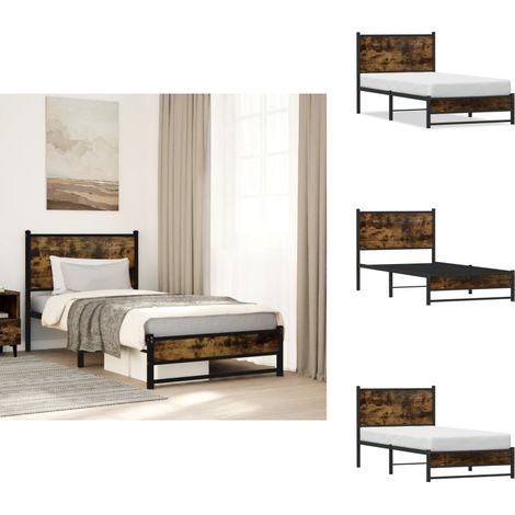 Metallbett ohne Matratze Räuchereiche 100x200 cm - Bettgestell - Bettgestelle - Bettrahmen - Einzelbett (1/5)