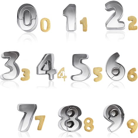 Emporte-pièces chiffres, chiffres de 0 à 9, emporte-pièce numérique en acier inoxydable, moule à biscuits, idéal pour la pâtisserie, la décoration de gâteaux et la pâte à sucre.