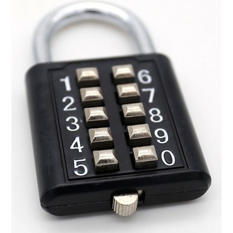 Cadenas à code 10 chiffres en acier inoxydable, noir et argenté, antivol à combinaison réglable, verrou de sécurité (1/5)