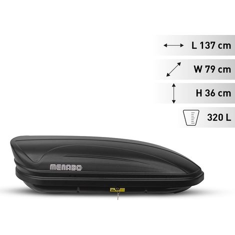 Cofre de techo universal para coches 320 litros portaequipaje Menabò Marathon Dark
