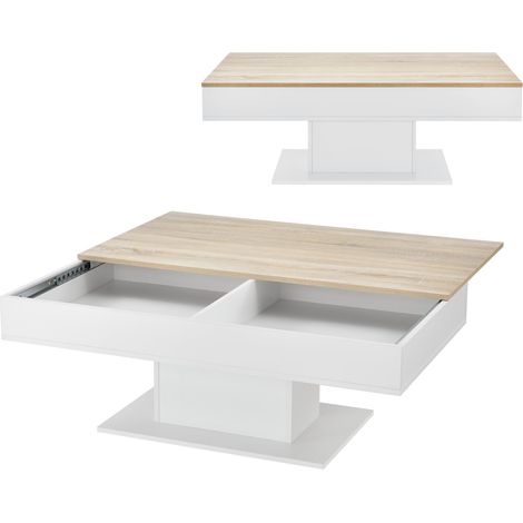 Tavolino da soggiorno con 2 vani contenitori 110 cm effetto rovere bianco 030006148