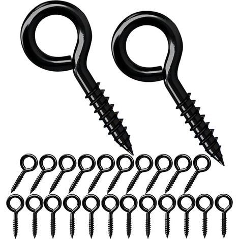 20 Pièces Vis à Oeillet 20mm, à Bague Auto-Taraudeuse, Oeillets Ronds, Crochet en Métal Pour Décoration Intérieure et Extérieure, Noir (1/5)
