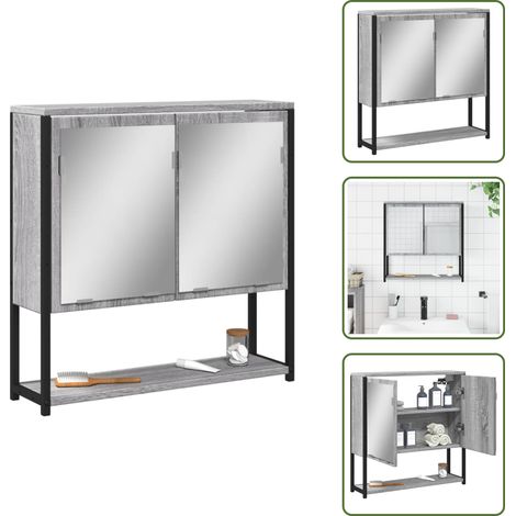 The Living Store Armario con espejo de baño madera gris Sonoma 60x16x60 cm - Armario de baño