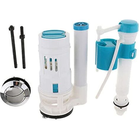 Kit de remplissage pour réservoir de WC, pièces de remplissage double satinées, kit universel pour salle de bain, compatible avec les kits de réparation de réservoir de 18 à 24 cm de hauteur. (1/5)