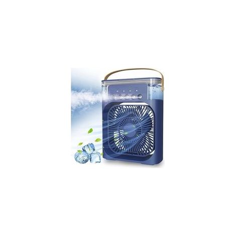Mini-Klimaanlage mit Ventilator, USB-aufladbar, mit Wassersprühfunktion, automatischer Abschaltfunktion, 7-farbiger LED-Beleuchtung, blau (1/5)